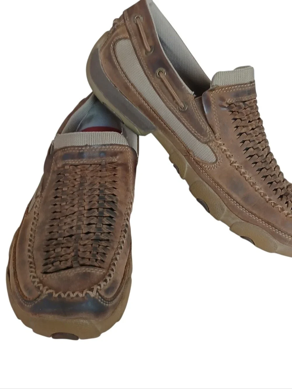 TWISTED X Bomber Leather Basketweave Driving Moc Men's 10m Western Distressed